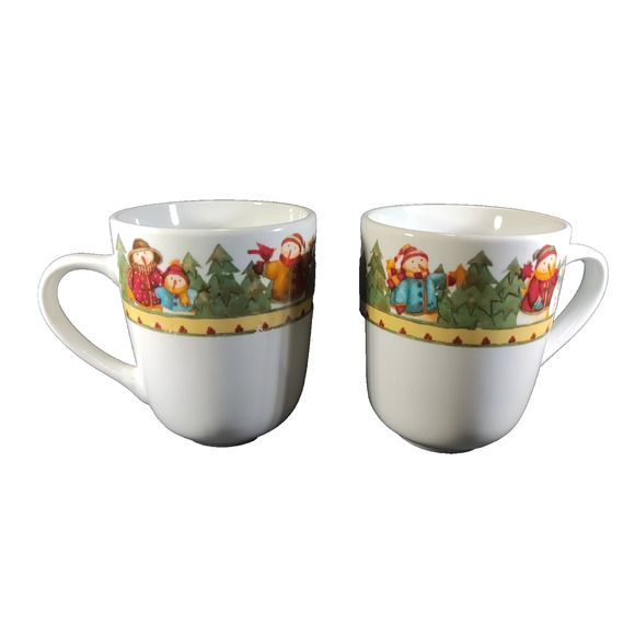 Gibson Christmas Snowmen Coffee Cocoa Cups Mug Lot Of 2 - Picture 1 of 8